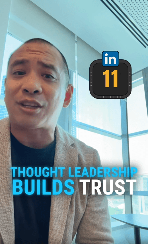 Still from Dave Yang’s LinkedIn video, captioned "Thought leadership builds trust"